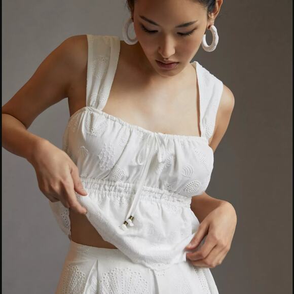NWT Anthropologie Maeve White Cotton Eyelet Top - Large - Picture 2 of 9